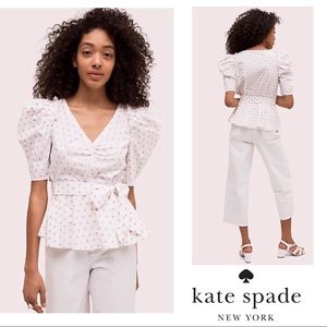 NEW Kate Spade Pink Dot Cotton Drape Blouse